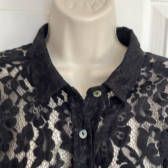 BCBG MaxAzria black lace button down shirt - Picture 5 of 11